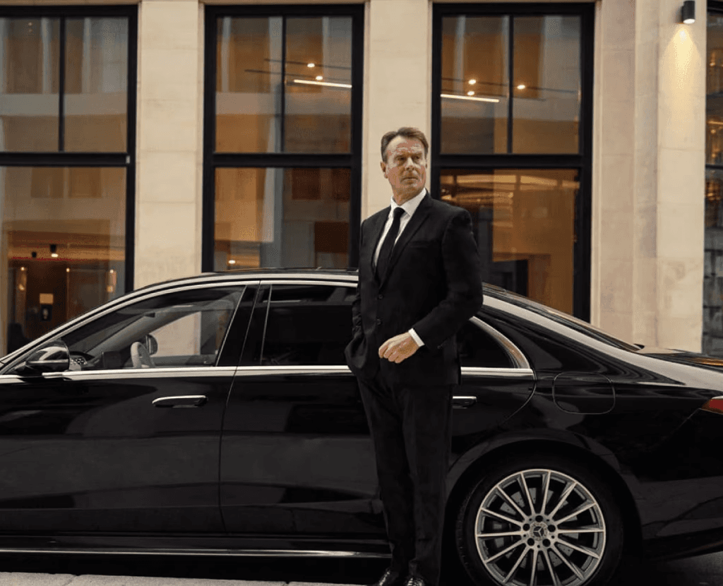 Professional chauffeur with luxury car